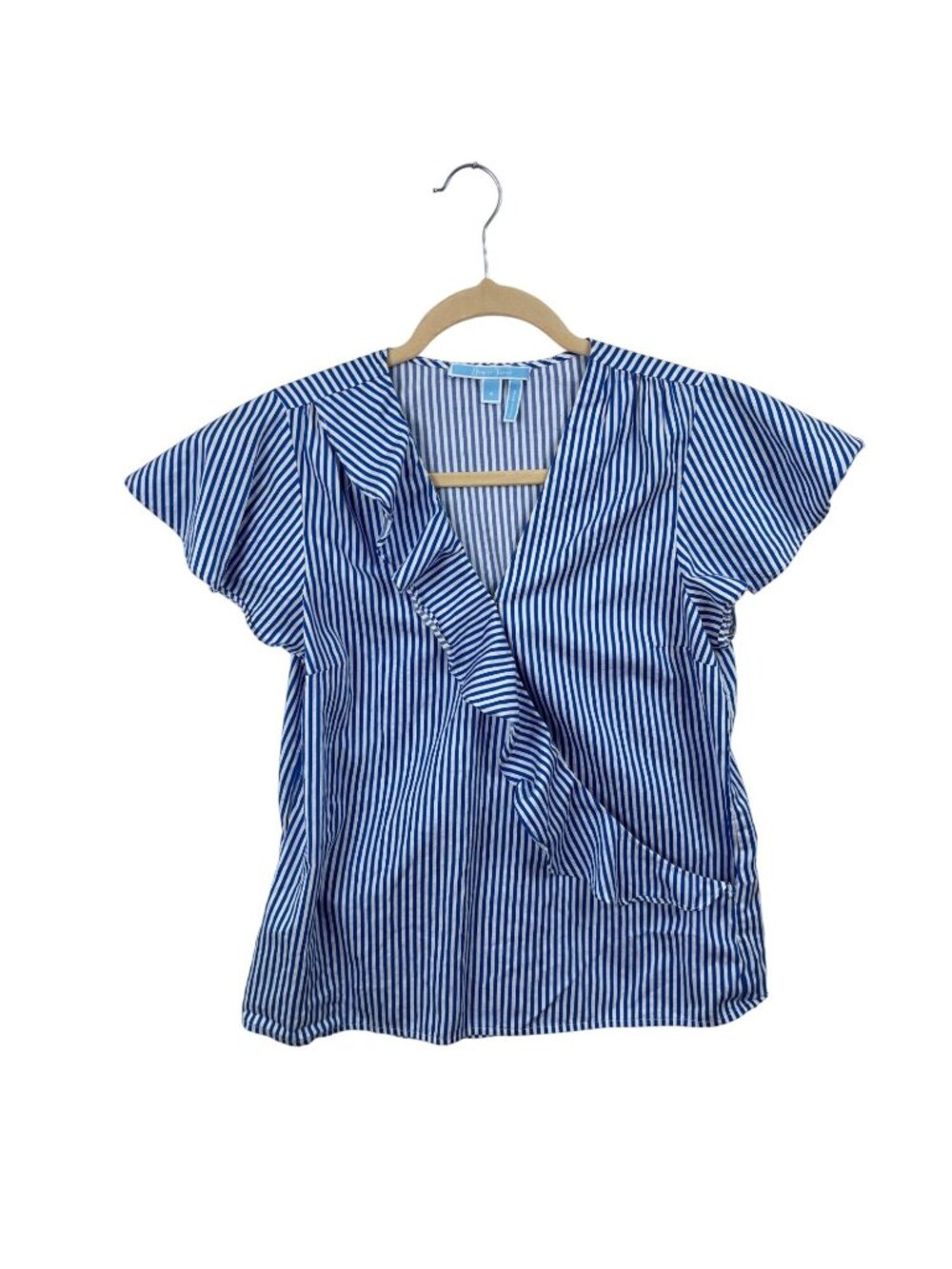 ✨3/$30 Draper James Striped V-Neck Ruffle Trim Blouse Blue & White